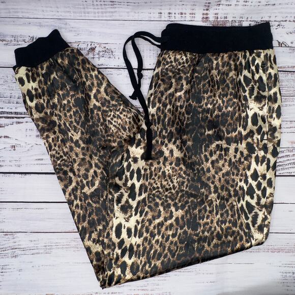Almost Famous Leopard Print Satin Joggers Women's Size Large - Picture 1 of 5